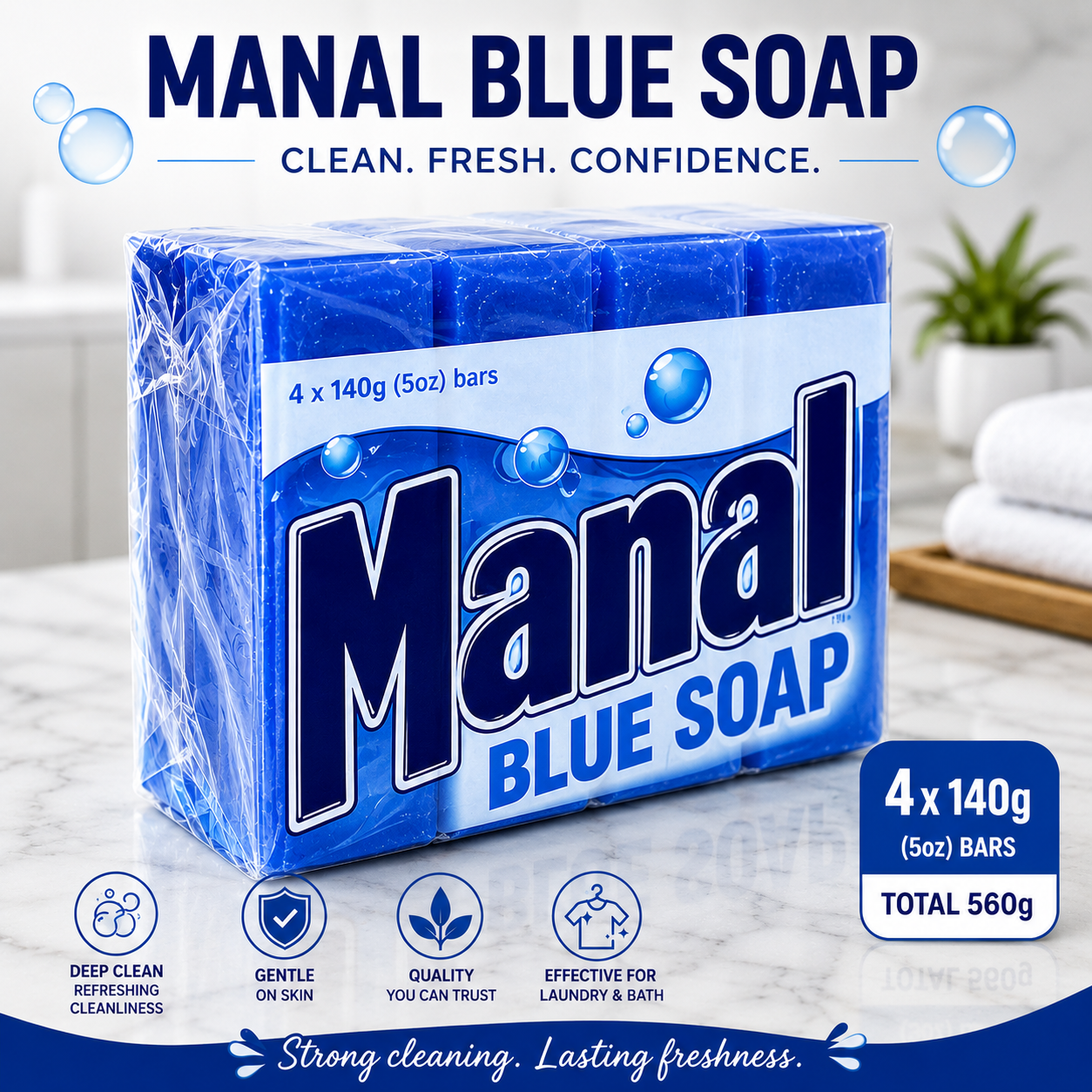 Manal Blue Soap – 4 × 140g Bars