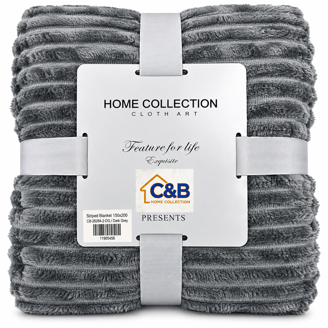 Stripped Blanket 150x200-Dark Grey