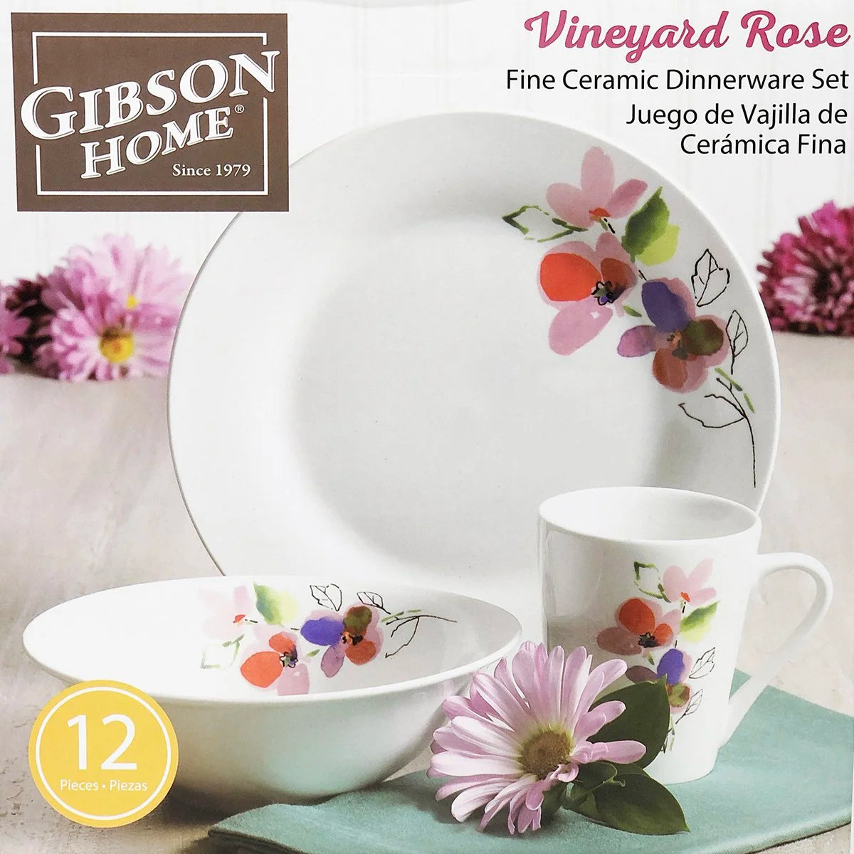 Gibson Home® Vineyard Rose – 12 Piezas