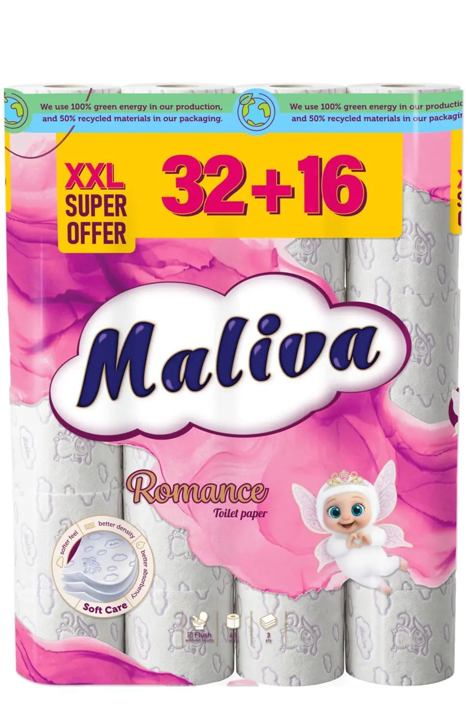 Maliva Toilet Paper – 3 Ply – XXL 32 + 16 Rolls