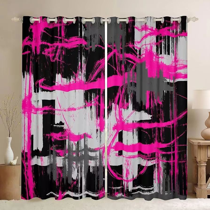 Pink Abstract Art Curtain