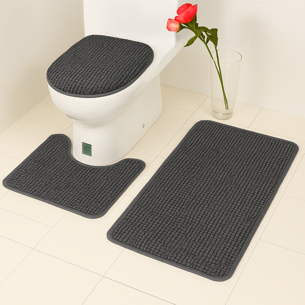 Soft Bubbly 3-Pcs Bathroom Mat Set