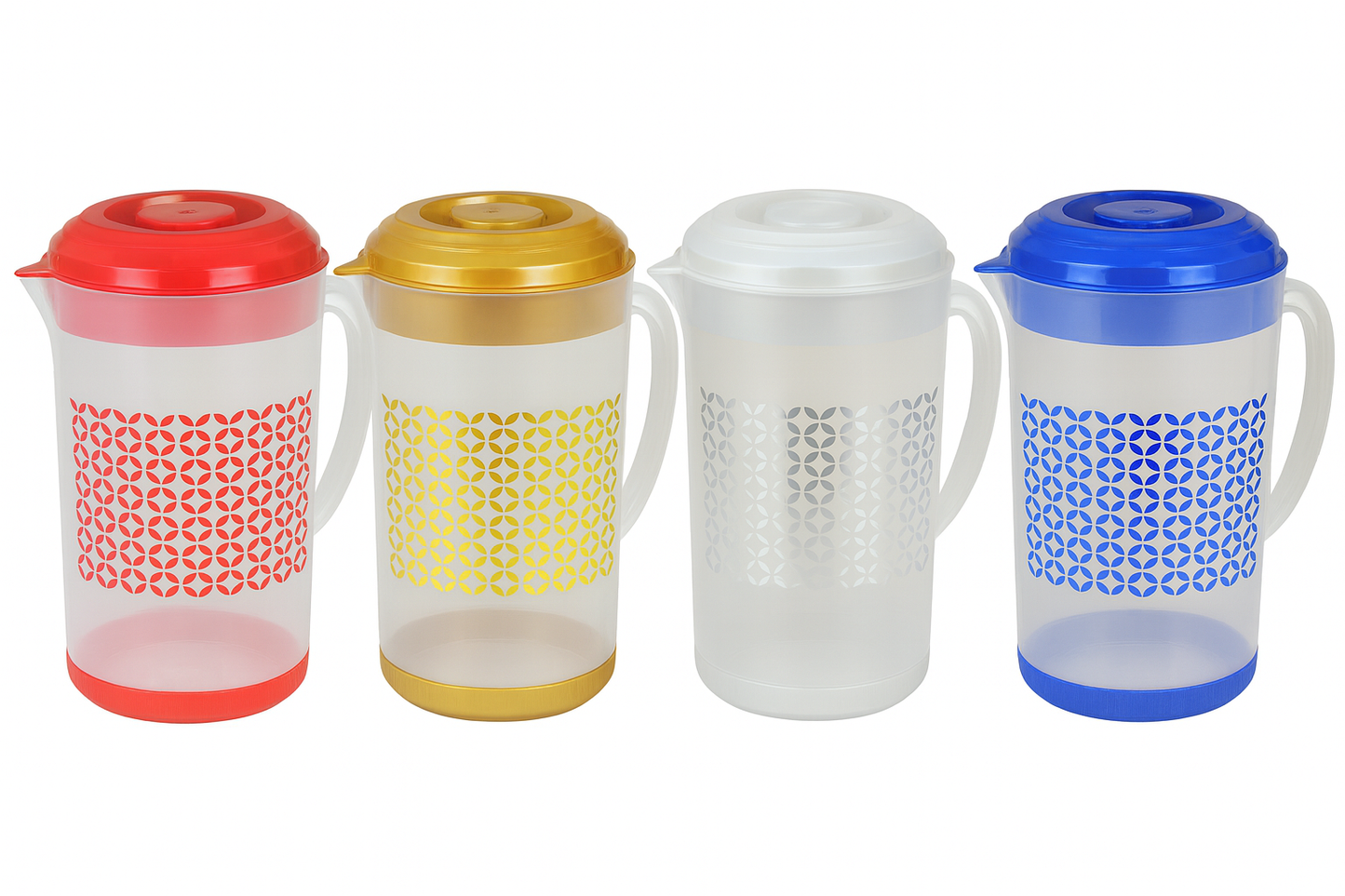 Qplast 1.5L Decorative Plastic Pitcher – With Lid & Geometric Print