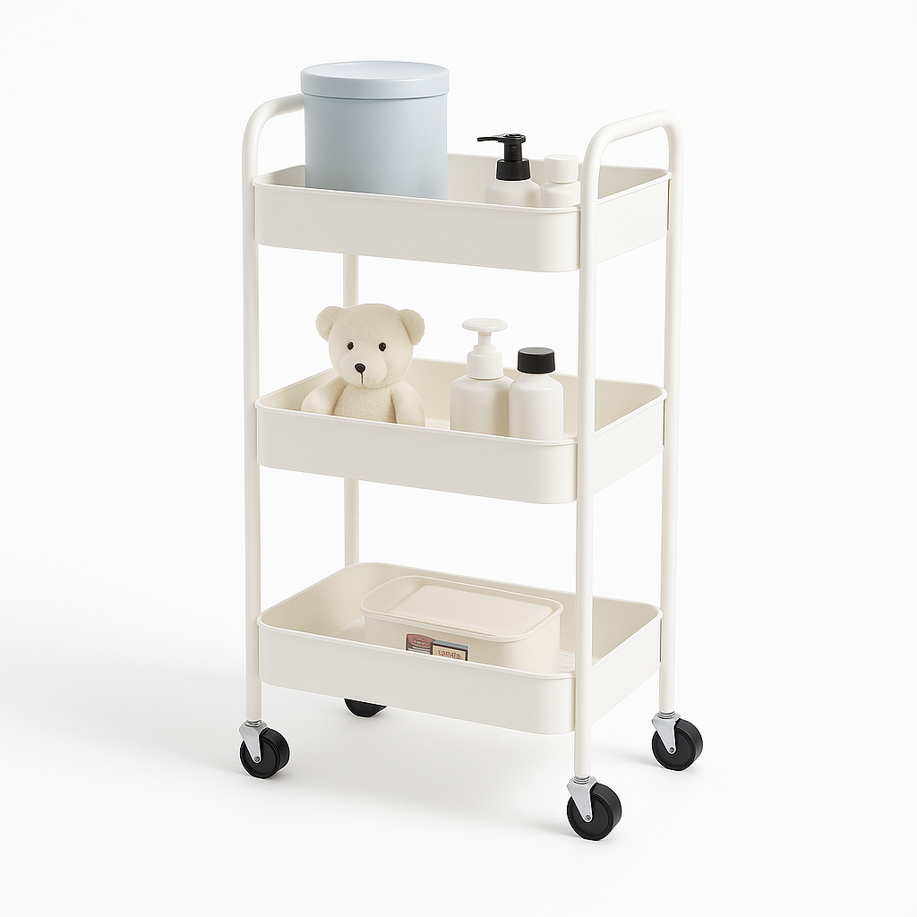 3-Tier Rolling Storage Cart – White
