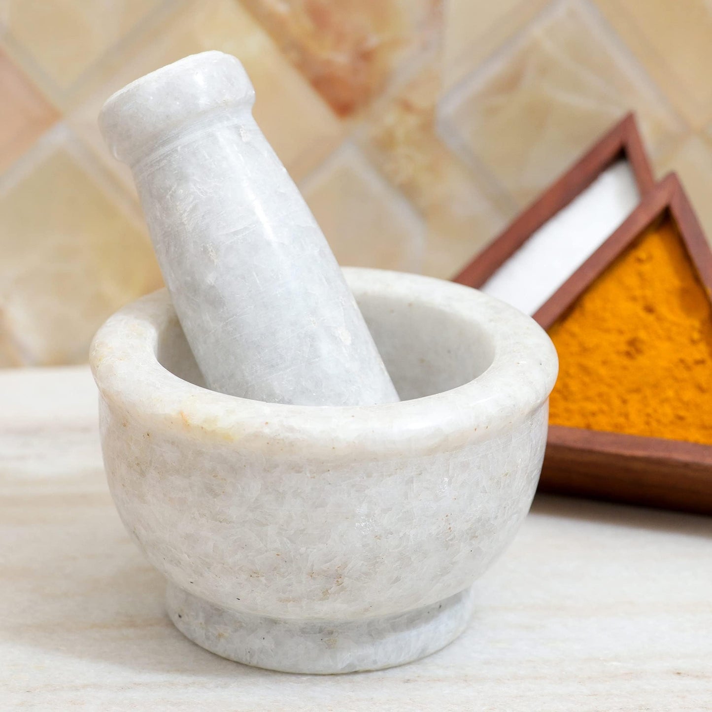 White Granite Mortar-Spice Crusher 10.5*8 CM