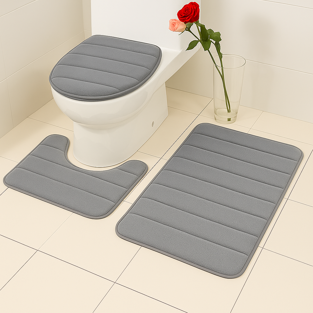 Ribbed Vilved 3-Pcs Bathroom Mat Set