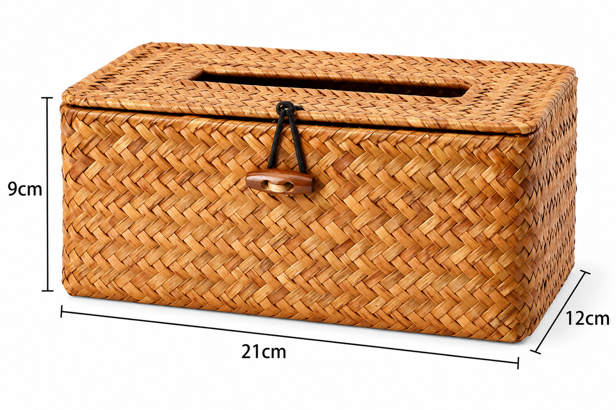 Woven Tissue Box Cover – 21 × 12 × 9 cm