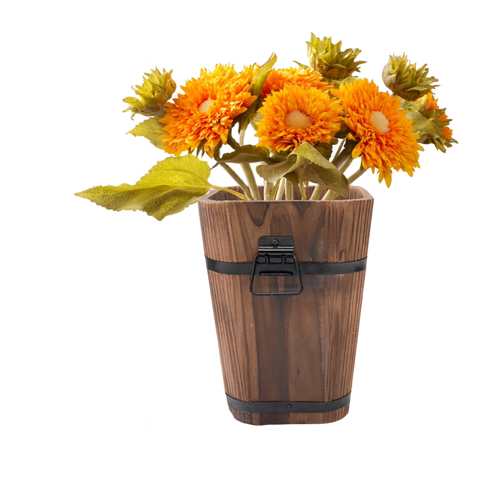 Wooden Bucket Planter Rustic Decorative