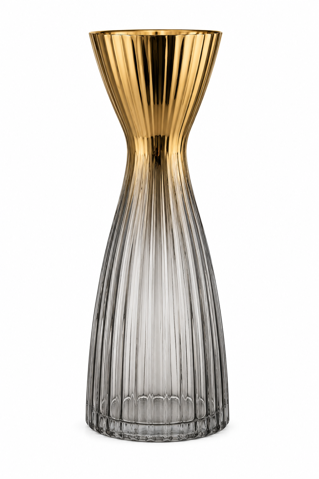 Gold Ribbed Glass Decorative Vase – 32cm