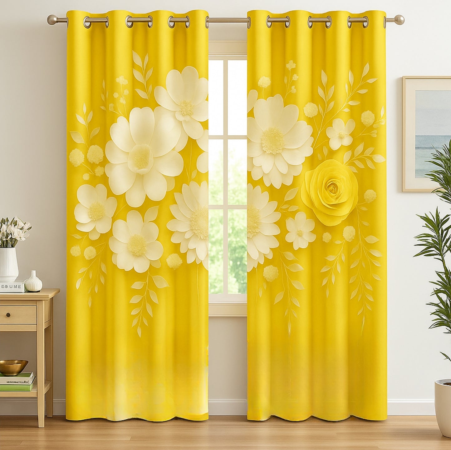 Blackout Curtain Yellow and White Flower-14