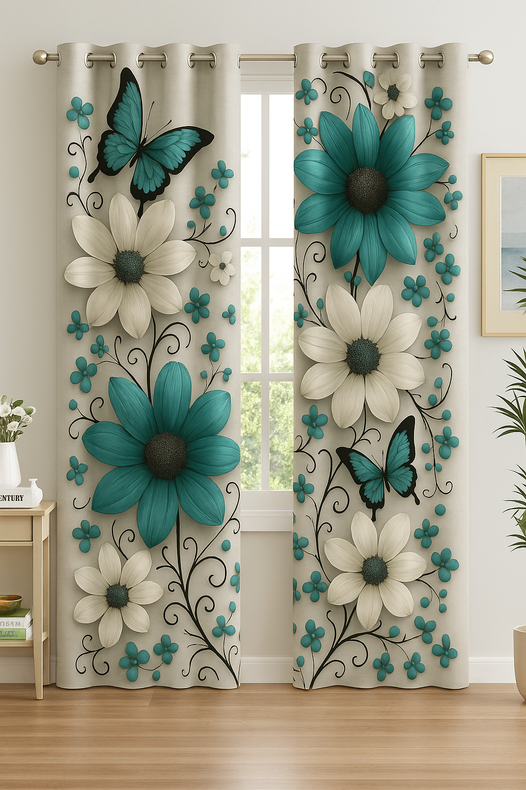 Blackout Curtain Aqua Flower -3