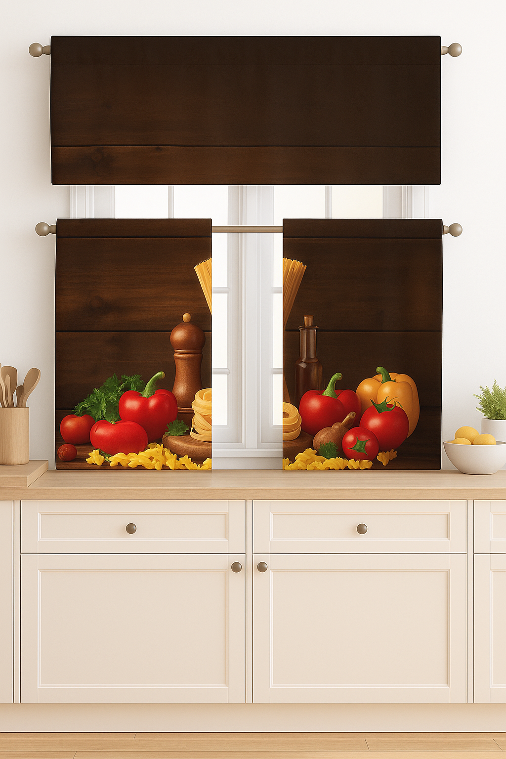 C&B Italian Pasta-Kitchen Curtain Set (3 Pieces)