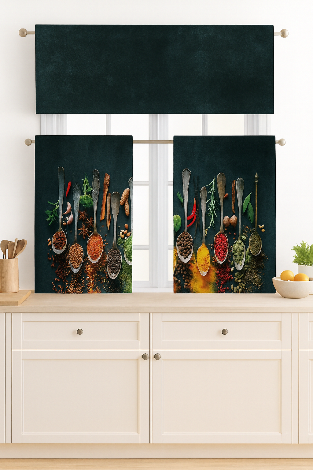 C&B Colorful Spices– Kitchen Curtain Set (3 Pieces)
