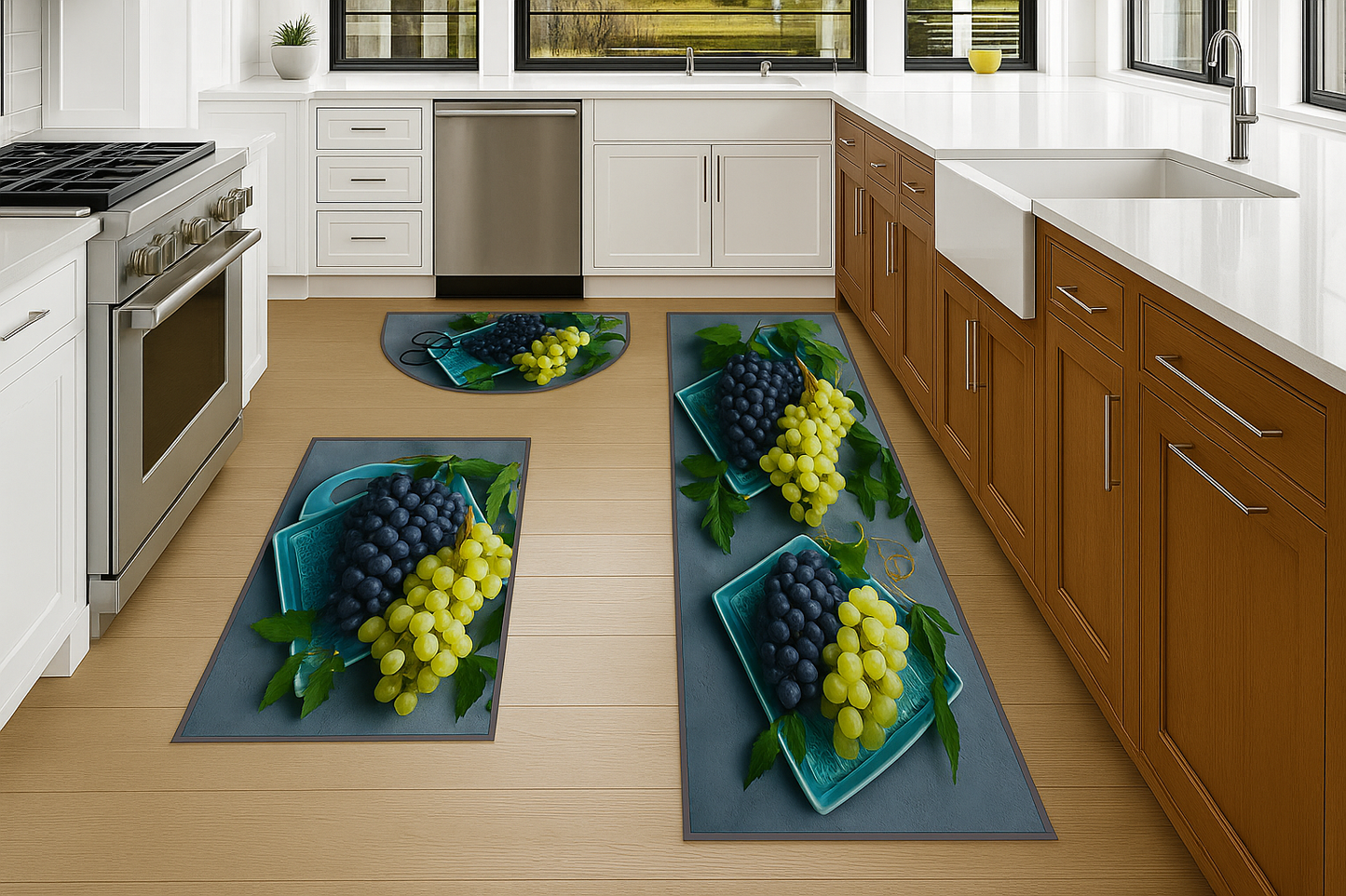 Blue & Green Vineyard Kitchen Mat Set