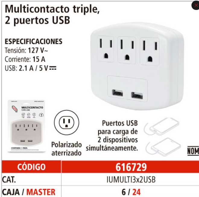 3-Outlet Wall Tap-2 USB Charging Ports