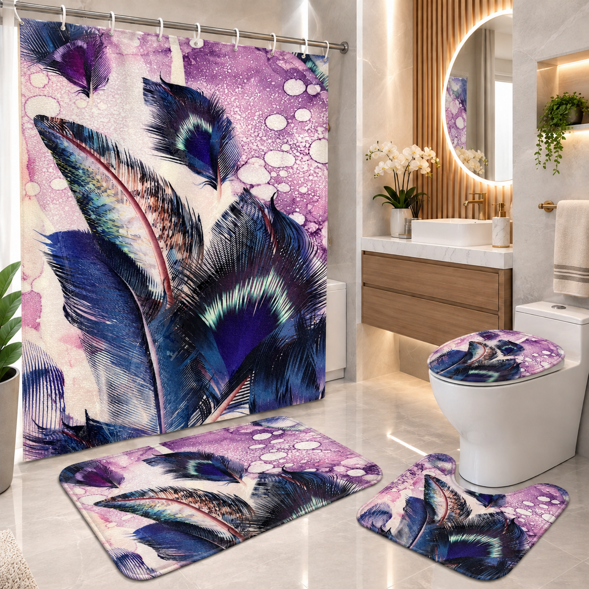 Purple & Navy Design Bathroom Set
