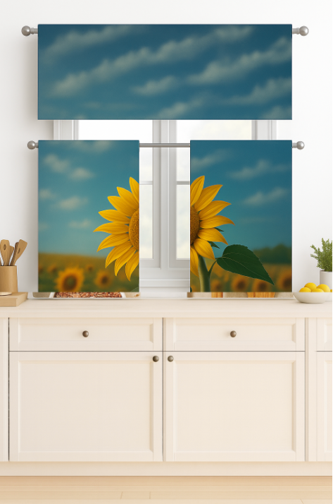 C&B Golden Sunflower Glow– Kitchen Curtain Set (3 Pieces)