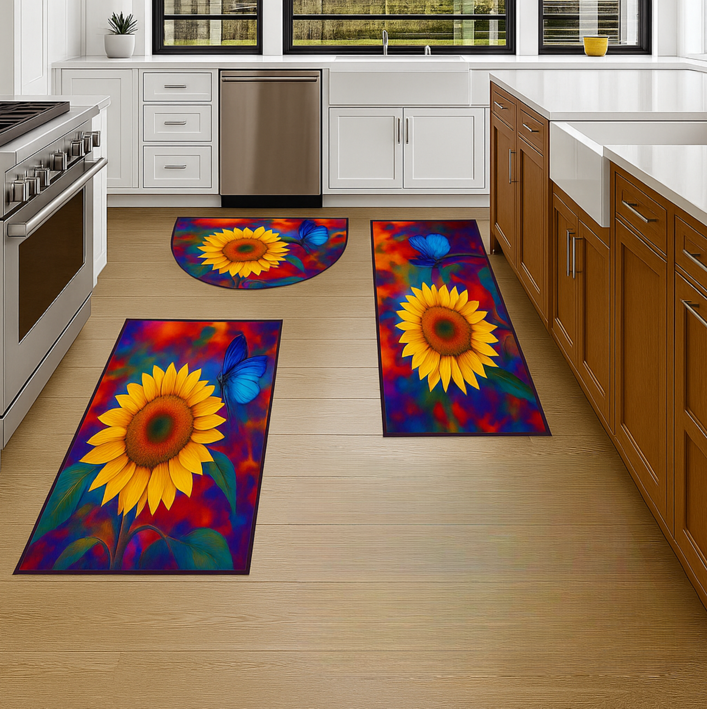 Sunflower & Butterfly Kitchen Mat Set