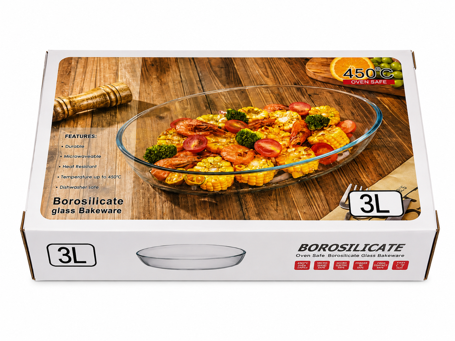 Borosilicate Glass Oval Bakeware – 3L