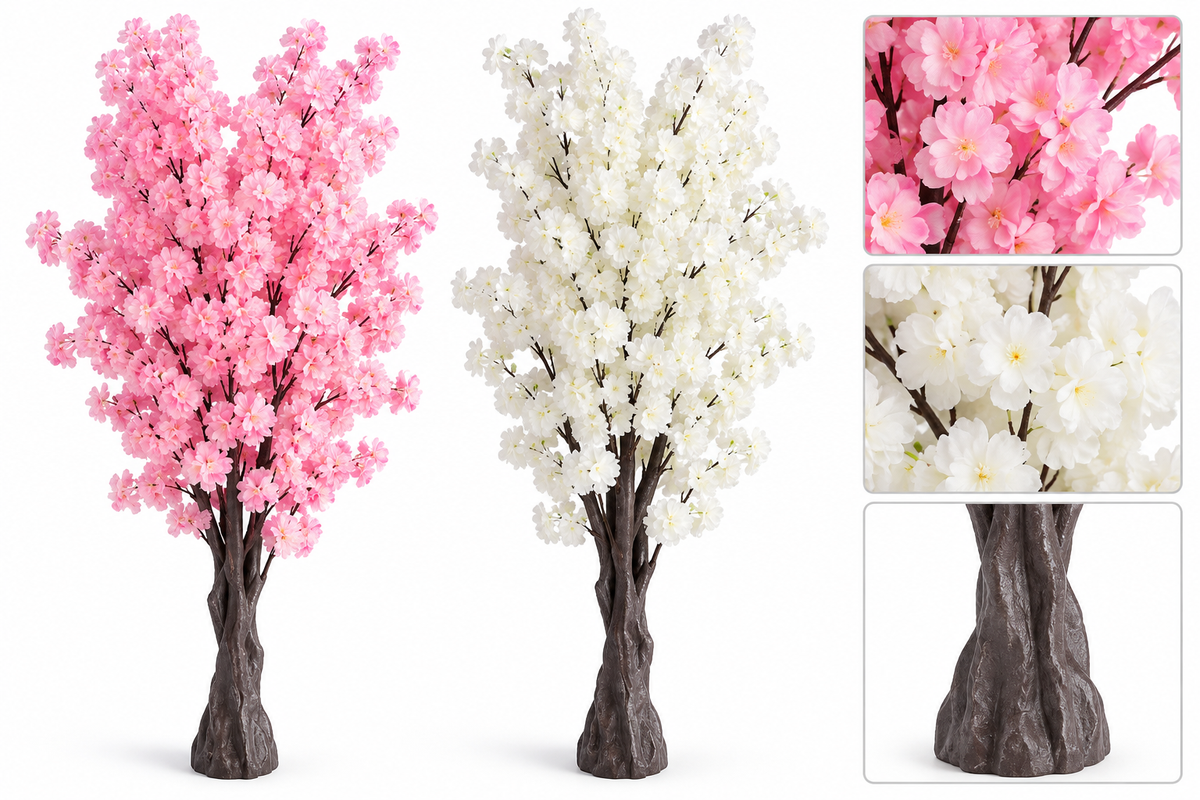 Pink and white artificial cherry blossom trees, 2 meters