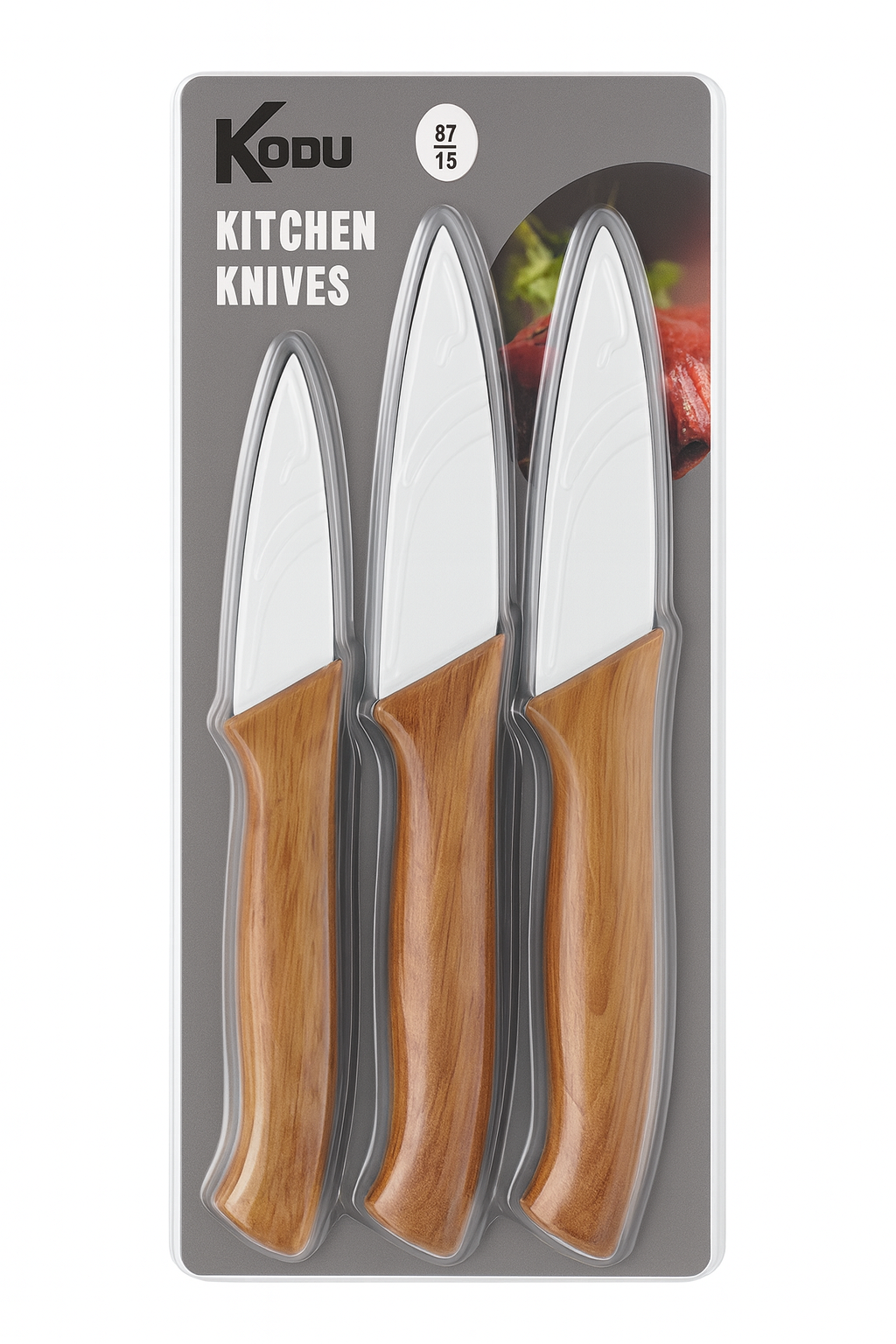 Kodu 3-Piece Kitchen Knife Set – Stainless Steel Blades with Wood-Effect Handles