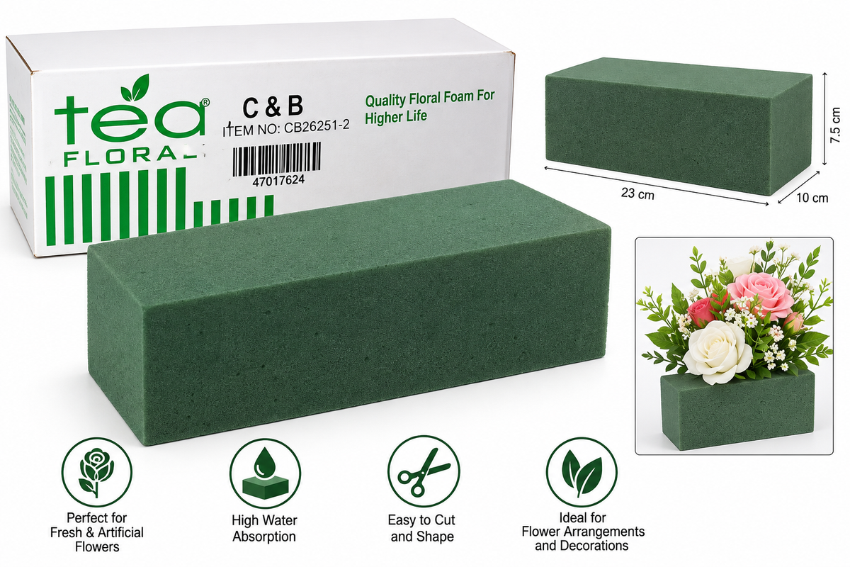 Green flower and plant base floral foam white background