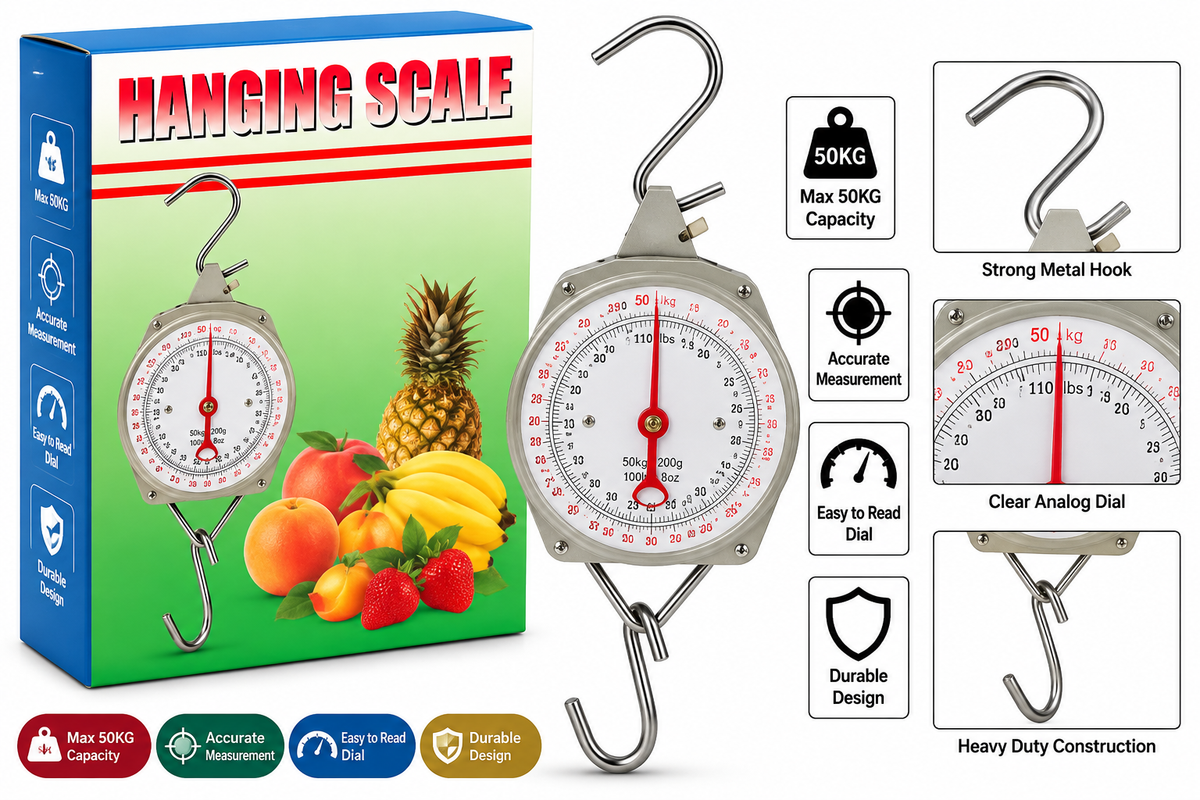 Mechanical hanging scale 50kg product image on white background