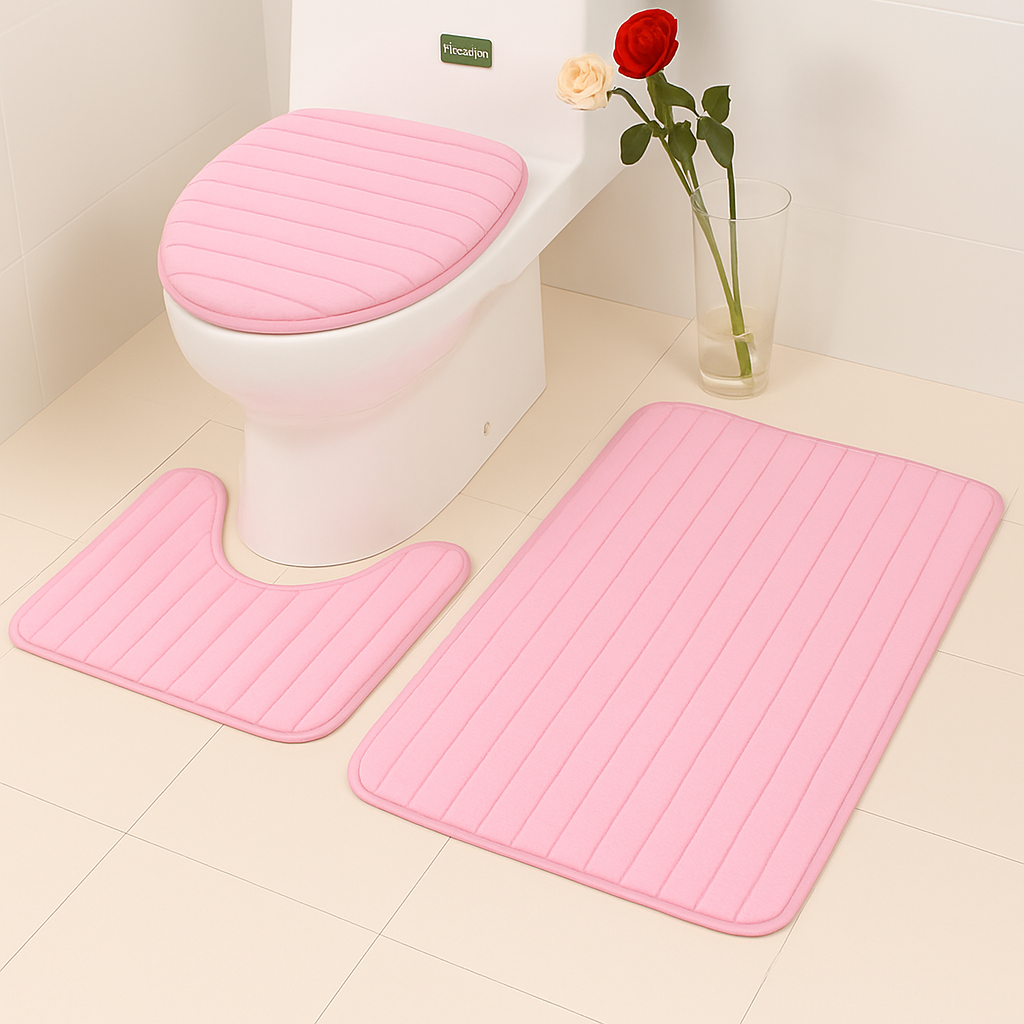 Ribbed 3-Pcs Bathroom Mat Set