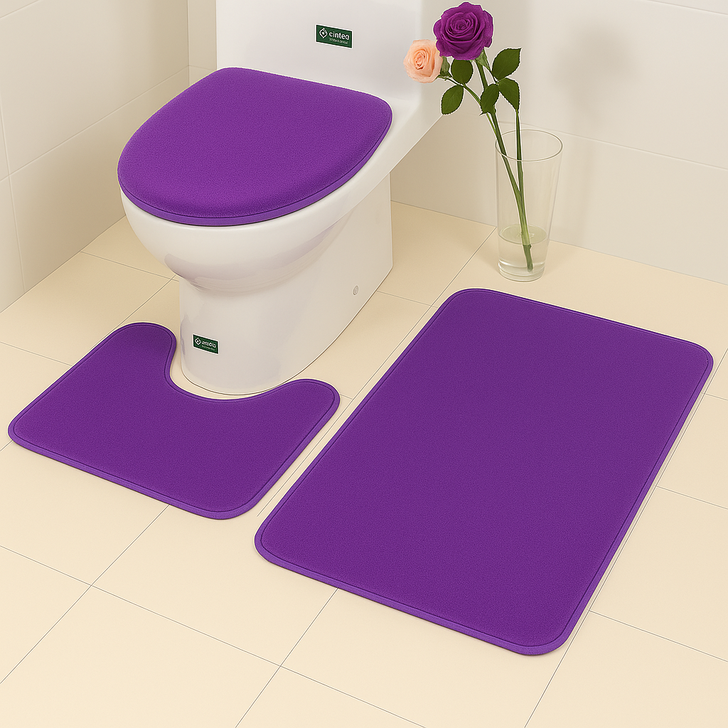 Velvet 3-Pcs Bathroom Mat Set