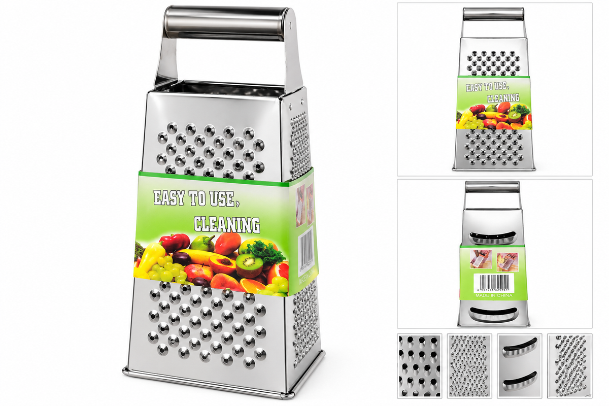Stainless steel box grater white background