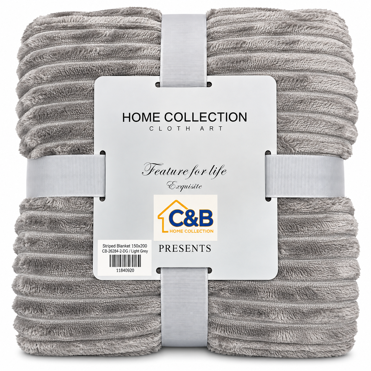 Stripped Blanket 150x200-Light Grey