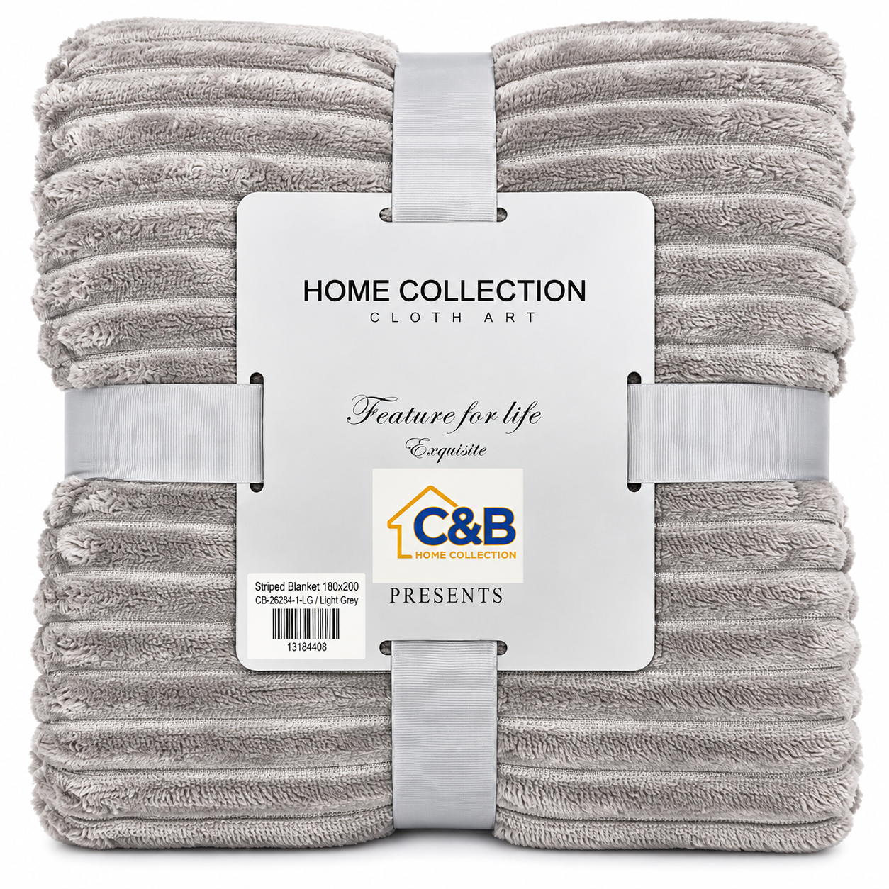 Stripped Blanket 180x200-Light Grey