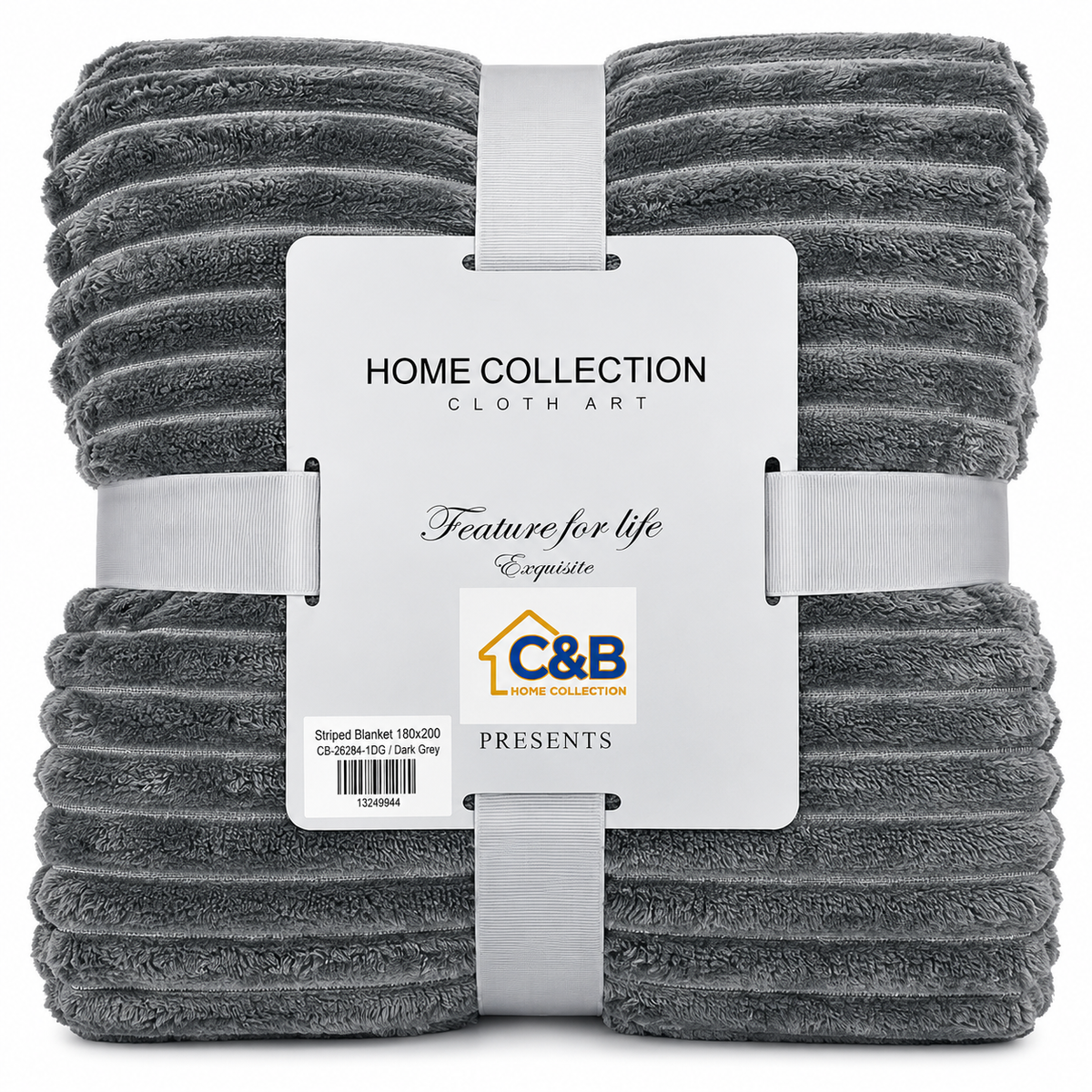 Stripped Blanket 180x200-Dark Grey