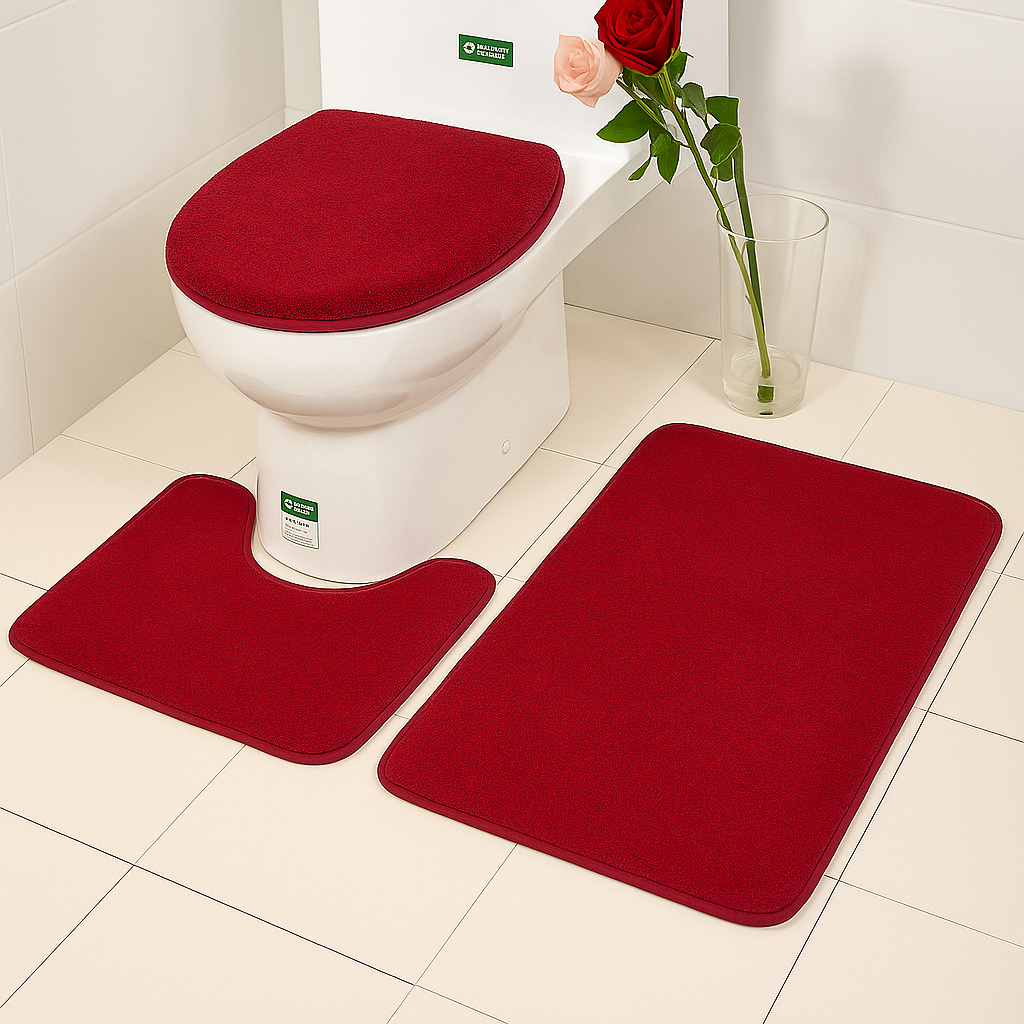 Velvet 3-Pcs Bathroom Mat Set