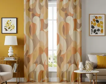 Beige Abstract Wave Curtain