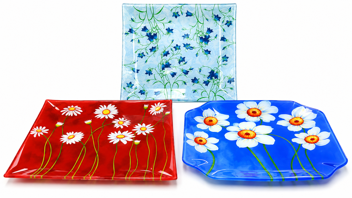 Floral Glass Serving Plate