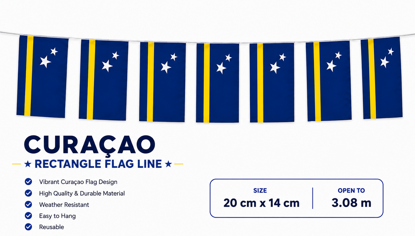 Banderine Curacao Rectangle hanging Flag 14cm x 21cm x3.08m