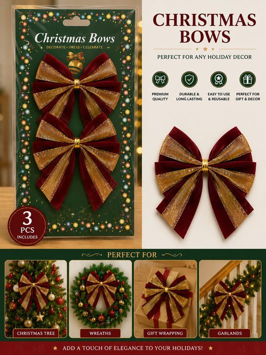 Christmas Decorative Bows – 3 Piece Set