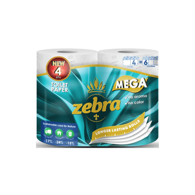 Zebra Mega 4-Ply Toilet Paper – 4 Rolls
