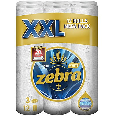 Zebra XXL Kitchen Roll – 3 Ply – 12 Rolls