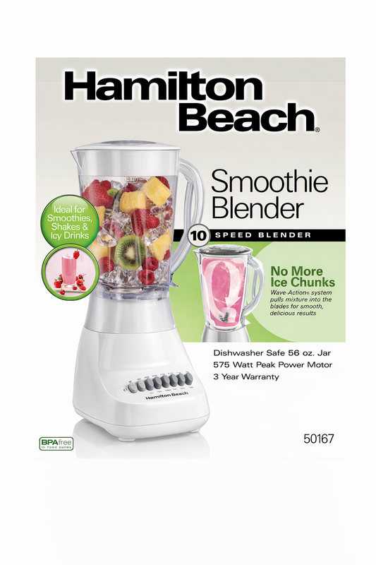Hamilton Beach Smoothie Blender – 10 Speed, 575W, 56 oz Jar