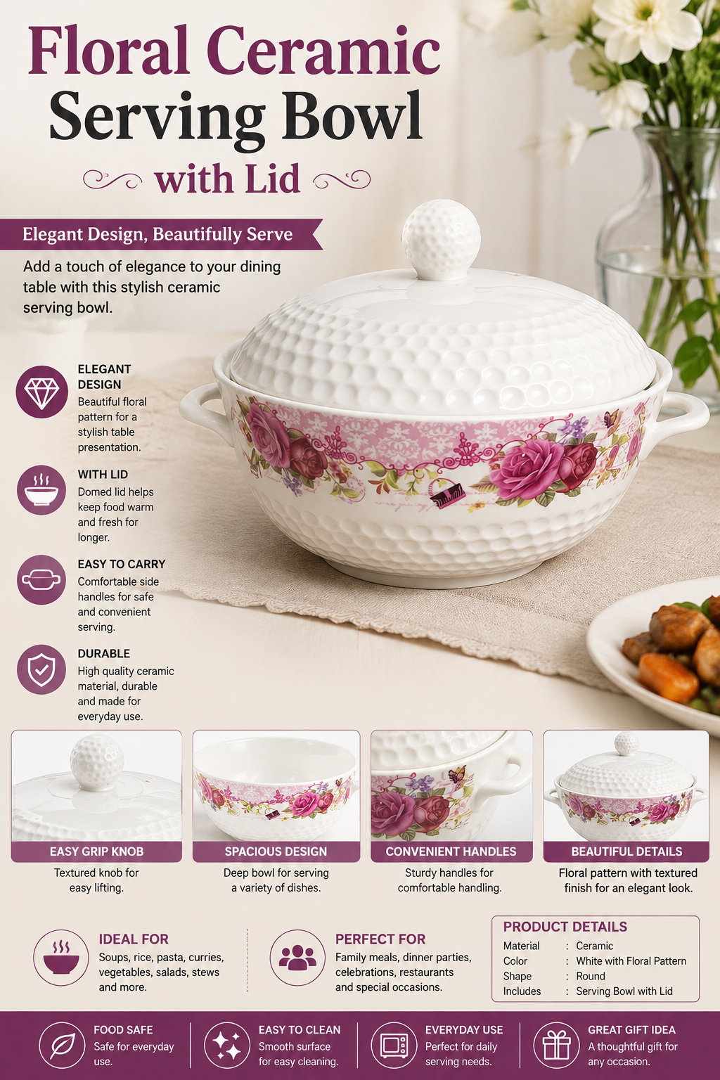 Floral Ceramic Serving Bowl