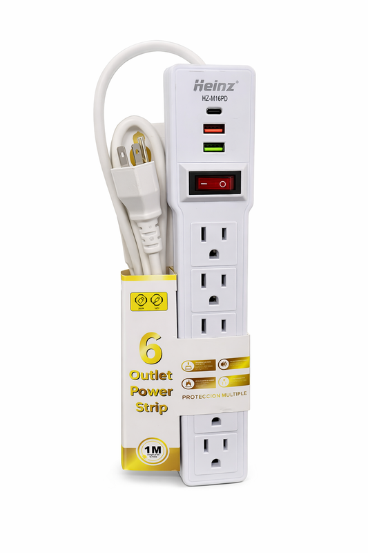 Heinz 6 Outlet Power Strip with USB &Type-C – 1M Cord