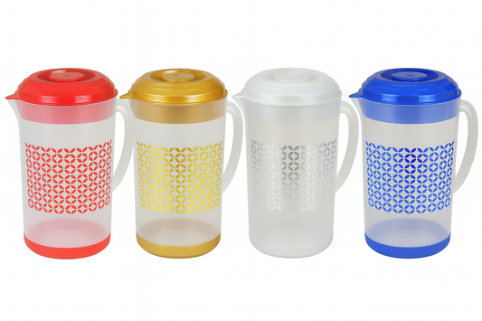 Qplast 1.5L Decorative Plastic Pitcher – With Lid &amp; Geometric Print