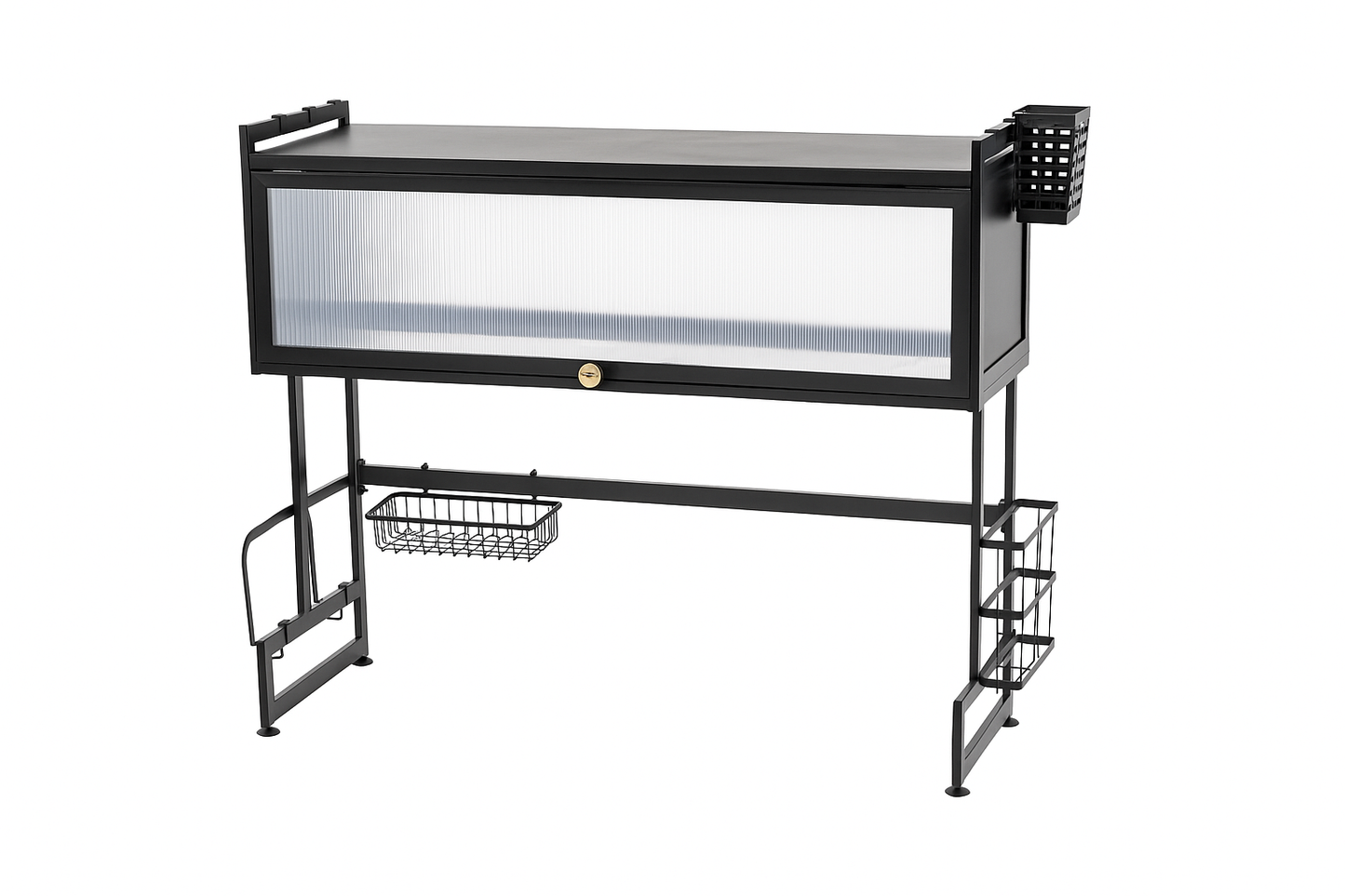 Sleek Black Multi-Tier Dish Rack with Side Storage