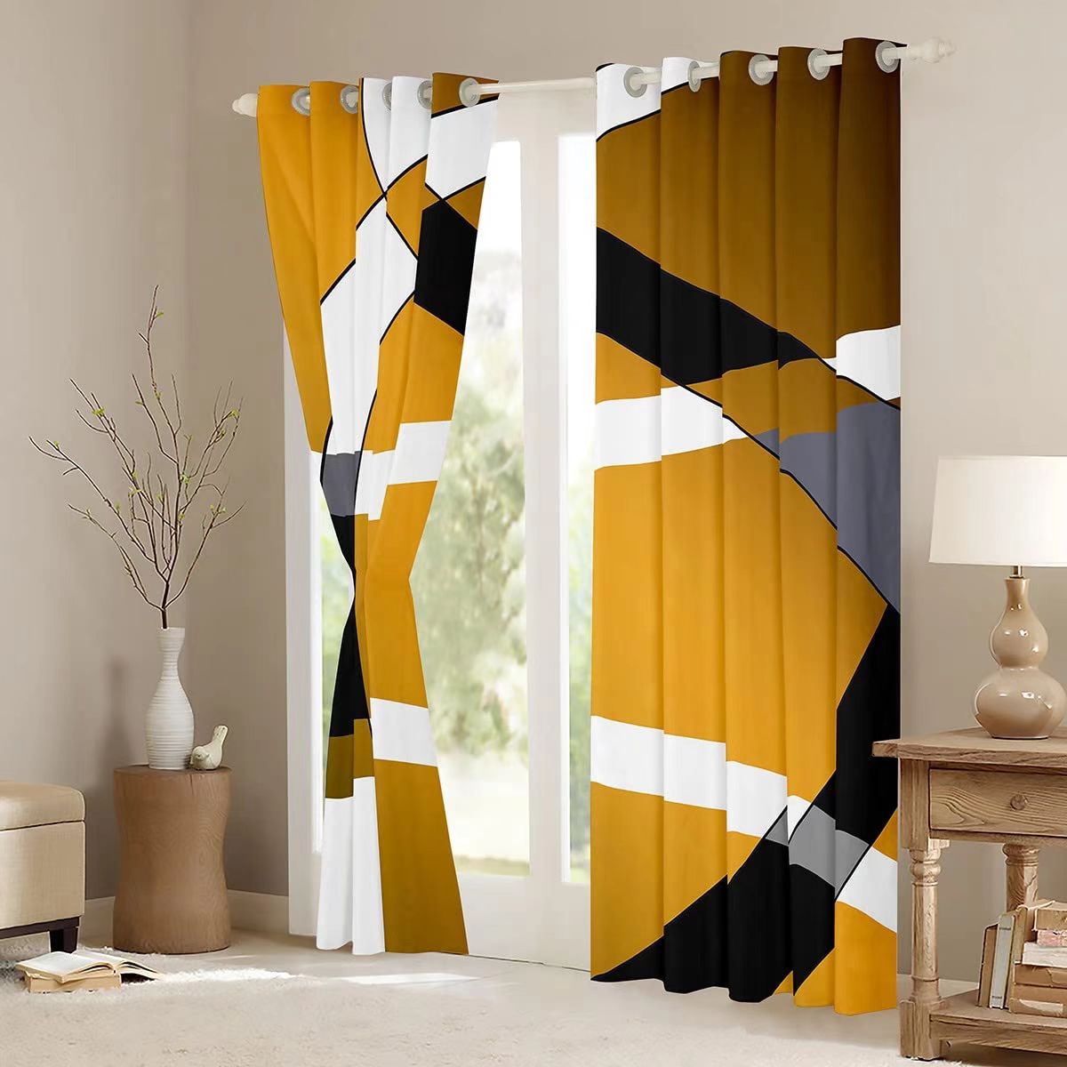 Yellow Black Geometric Curtain