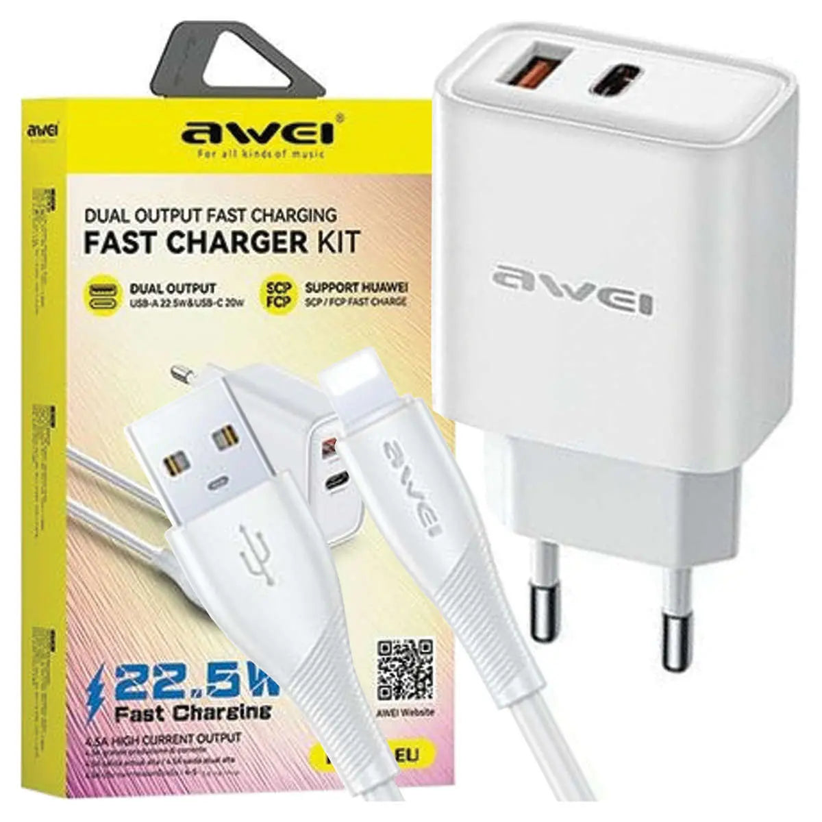 Awei 22.5W Dual Output Fast Charger Kit