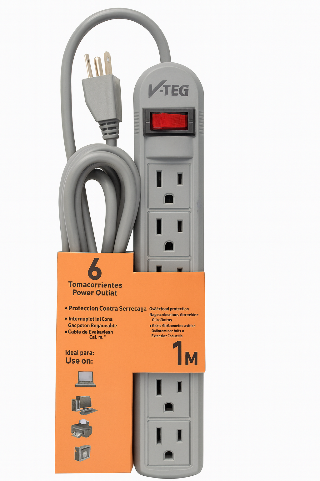 V-TEG 6-Outlet Power Strip with Surge Protection – 1M / 3M / 5M Cord Lengths