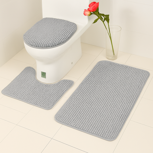 Soft Bubbly 3-Pcs Bathroom Mat Set