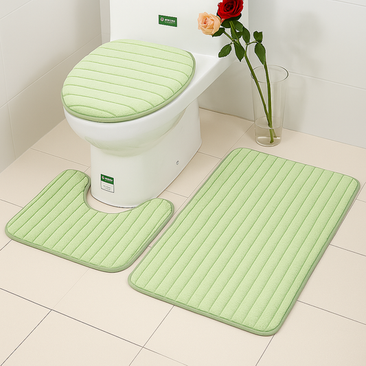 Green Ribbed 3-Pcs Bathroom Mat Set